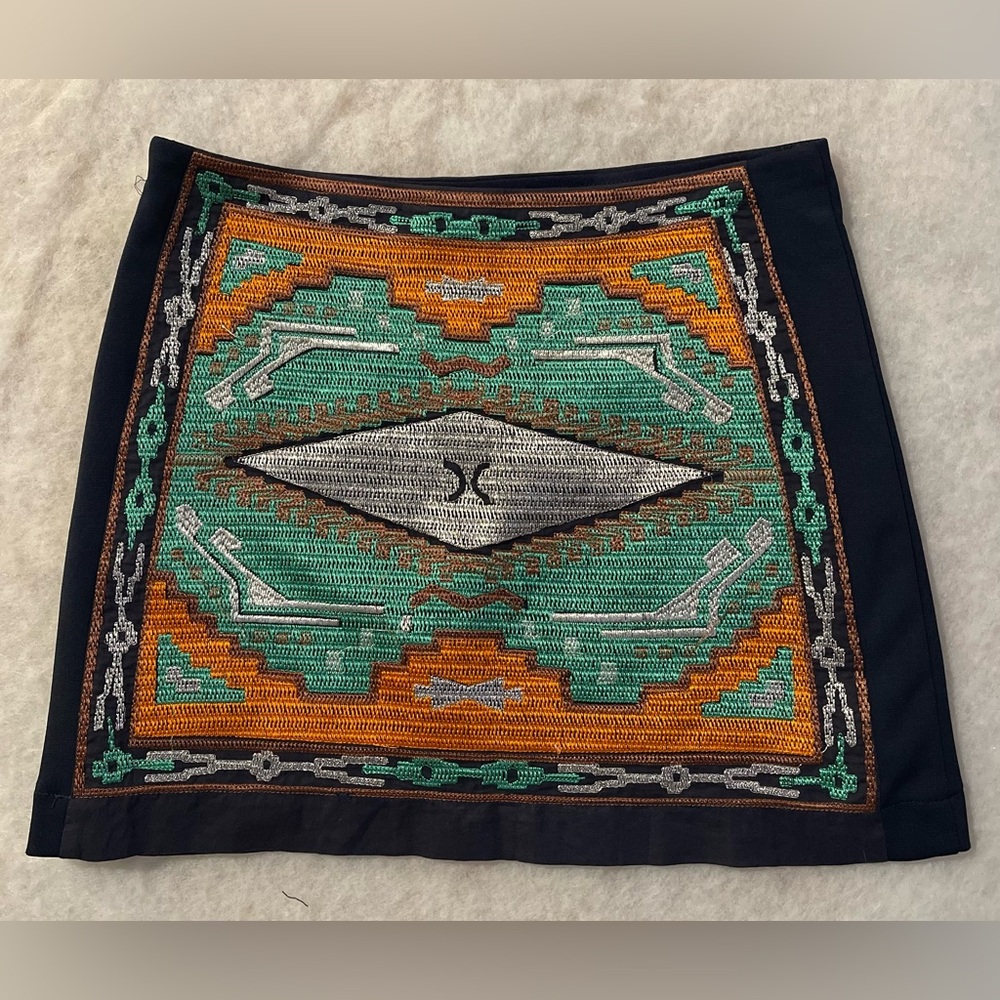 Fate Mini Skirt with Geometric Embroidery - Black, Orange, Green (SKU242)